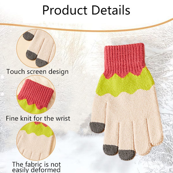 Dam vinter touchscreen ull magiska handskar varma stickade fleece beige KLB