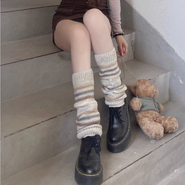 Dammode Horisontella Ränder Färgblockering Stickad Beige KLB