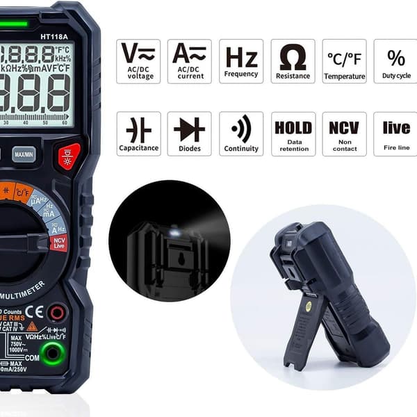 TRMS 6000 punkters automatisk digital multimeter (LED-anslutningsguide), professionell