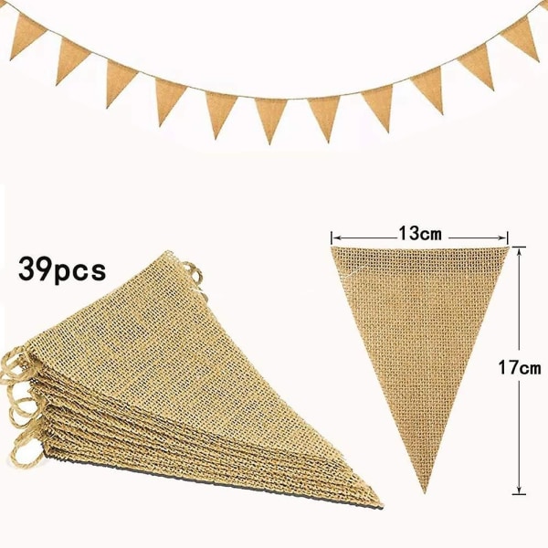 3 st vimplar vimpel, hamprep triangel dekoration flaggor set 13x17cm
