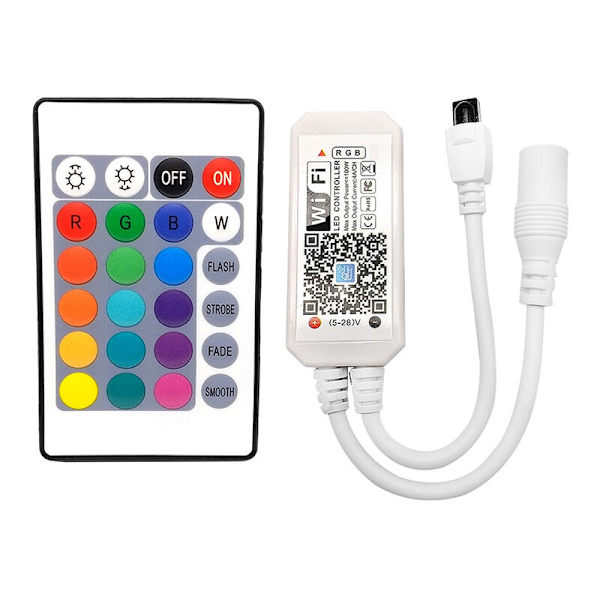 RGB LED-stripe, 10M, 300 LED-er, kontrollert av med 24-tasters WIFI-kontroller og selvklebende lysstripe for fest, hjem KLB