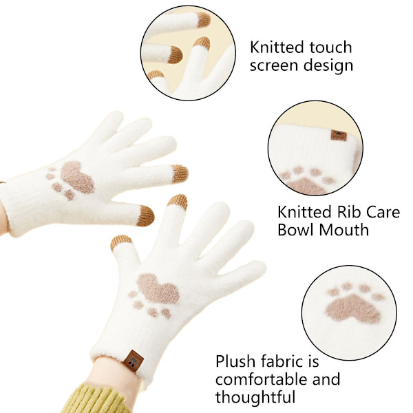 Damvantar Vinter Varma Touchscreen Handskar Dam Termiska Kabel Stickade Ull Beige KLB
