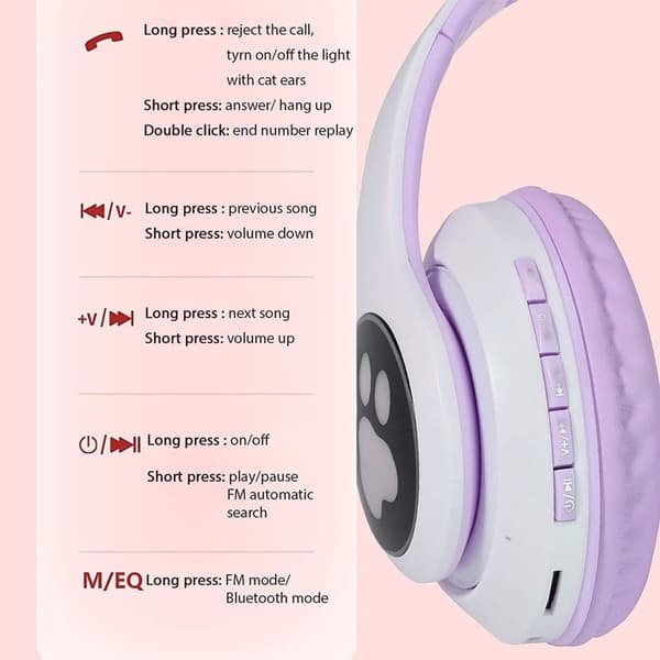 Bluetooth-headset, katteøre-headset, lilla