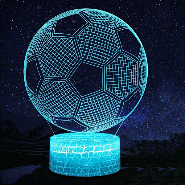 Fodbold 3D Lampe LED Natlys Illusion Lamper 7 Farver Touch Control KLB