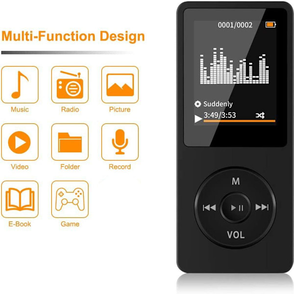 MP3-spiller, 8 GB MP3-spiller Sport MP4-spiller Musikkspiller med hodetelefoner KLB