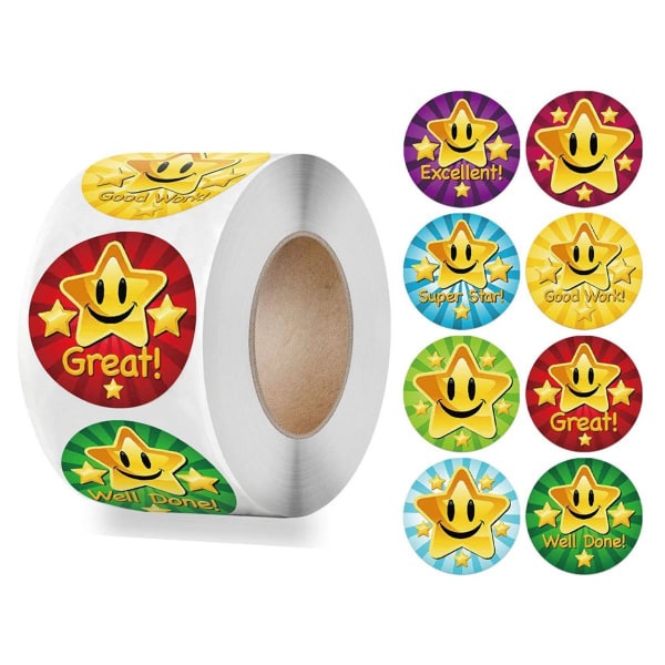 Pakke med 500 Star Reward Stickers on Roll Lærerbelønning 2,5 cm