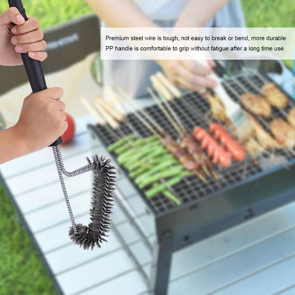 18 tommers 3 i 1 hode utendørs stålbørste BBQ grillbørste KLB