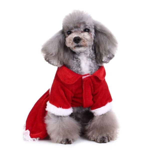Hundjulklänning husdjur röd kjol tomtekläder för hund varm valp hoodie kattkläder vinter husdjurskläder kläder