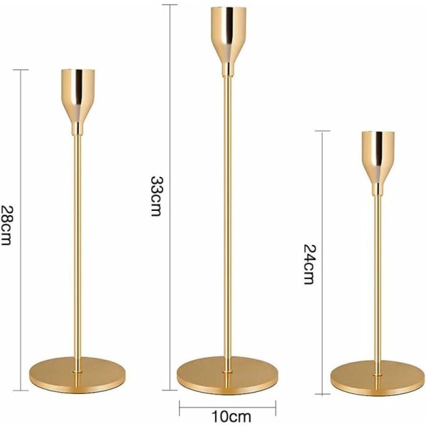 3 st Ljusstakar i Metall Ljusstake i Europeisk Stil Bröllopsljusstake Kandelaber för Jul Födelsedagspresent Heminredning (Guld) KLB