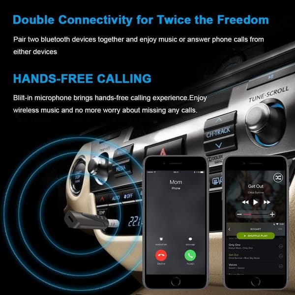 Bluetooth-mottaker, mini Bluetooth 3.5mm AUX-adapter håndfrisett KLB