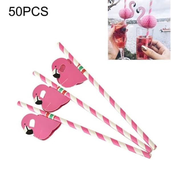 50-pack 3D Flamingo Pappersugrör Fest Dekoration Sugrör Cocktail Pappersugrör