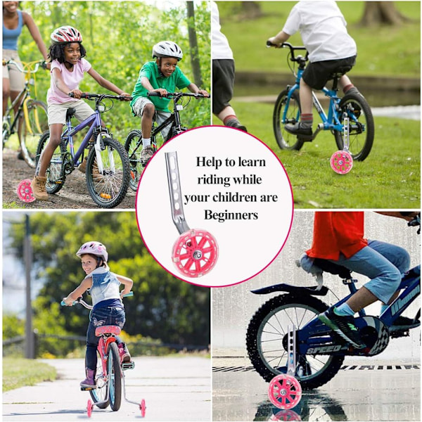 Stödhjul för barncyklar, 12-20 tum, rosa