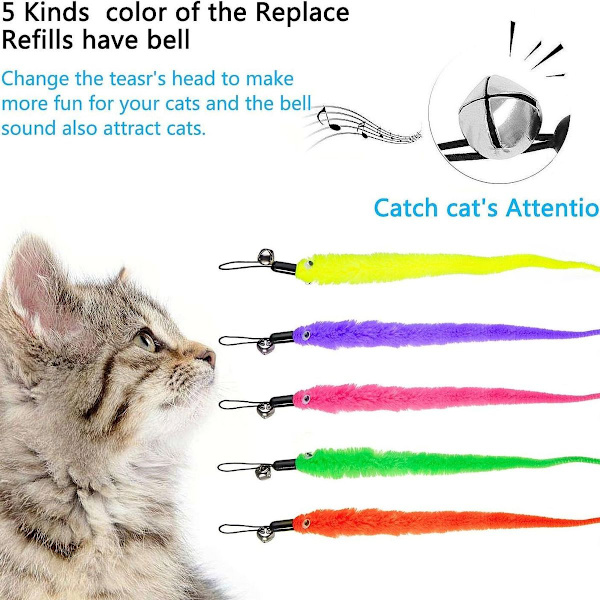 Katt leksak, Retractable Wand med 5 fjädrar för din katt och hennes KLB