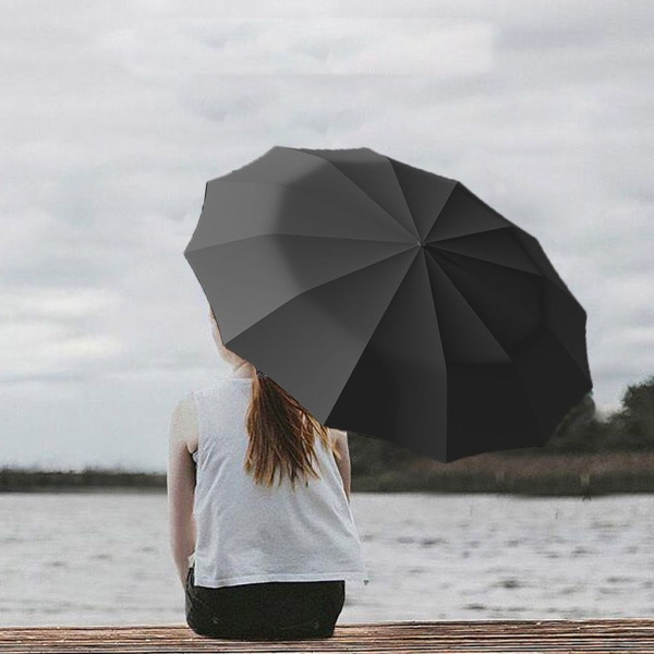 Fuldautomatisk dobbelt paraply med tolv ribben, Repel Umbrella sort