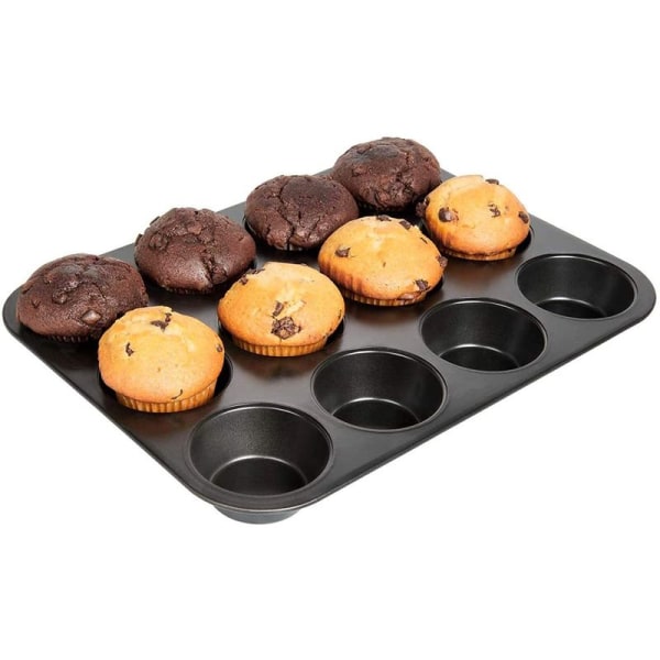 Tebery 2-delt stekebrett for 12 muffins, non-stick belagt muffinsform for