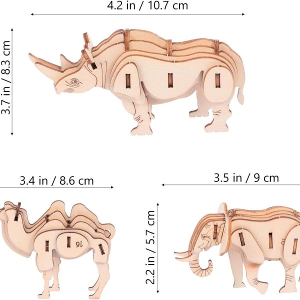 Nuobesty 3-delt 3D trædyr puslespil modelbyggesæt KLB