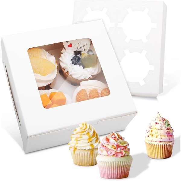 Pakke med 10 hvide 4-hullers cupcakeæsker, 16 x 16 x 7,6 cm (6,3 x 6,3 x 3)