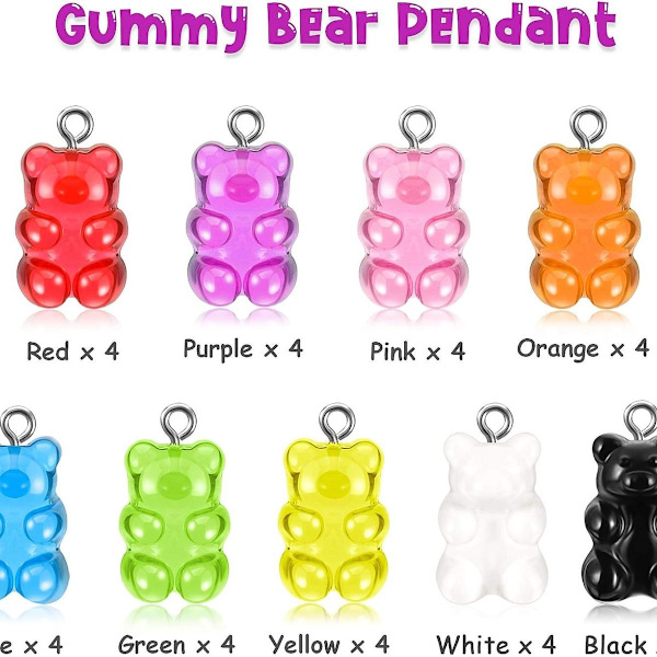 36 kpl värikkäitä Gummy Bear -riipuksia hartsista