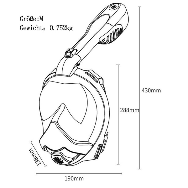 Dykkemaske snorkel full face snorkelmaske 180° synsfelt KLB