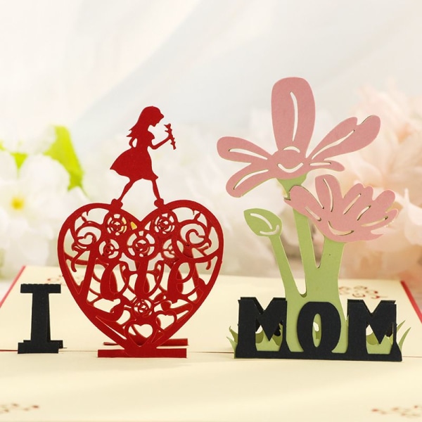 3D-syntymäpäiväkortti, kiitoskortti, kiitoskortti, I Love Mom -popup-kortti, kirjekuorella-