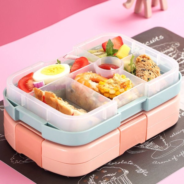 (Rosa) Lunchbox för barn, Bento Boxes Matförvaringsbehållare med 6 fack för vuxna barn Arbetsskola, Mikrovågssäker