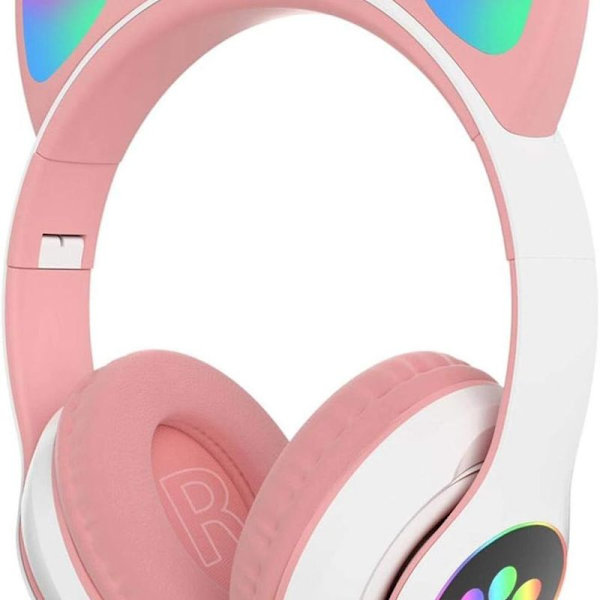 Barnens hörlurar kattöron LED-belysning Bluetooth rosa