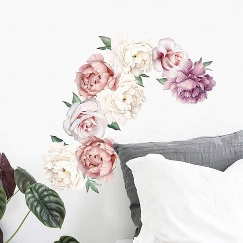 Pionväggdekaler, blomväggdekaler, pioner, rosor, blommiga väggdekaler
