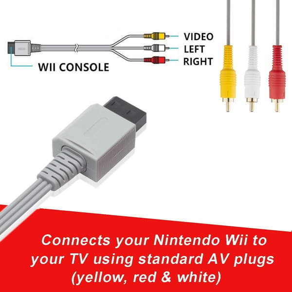 AV-kaapeli Wii Wii U:lle, 6ft Composite 3 RCA kullattu kaapeli