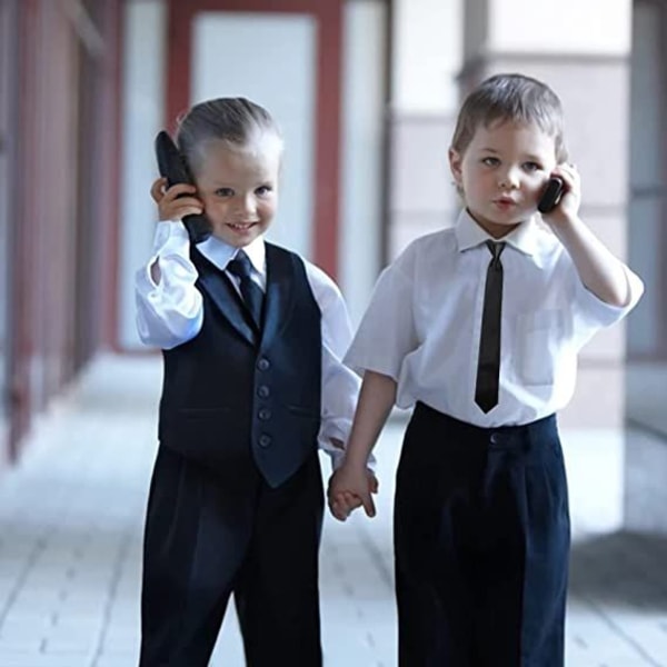2 pakke sorte klips på slips til drenge, solide forbundne uniformer, der kan justeres til bryllup, dimission