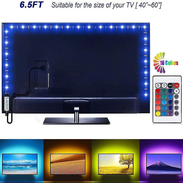 LED-nauhavalot 6ft 40-60 tuuman televisiolle, USB LED TV taustavalo KLB