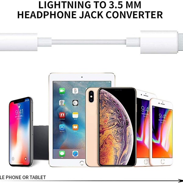 Pakke - Apple Lightning til 3,5 mm hodetelefonkontakt Adapter Port Aux Audio KLB