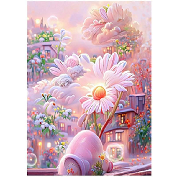 Pink Farve 30x40 Cm 5d Fuld Diy Diamantmaleri, Komposition Af Drømmeblomster Diamantmaleri Diy Diamant Strass Lærred