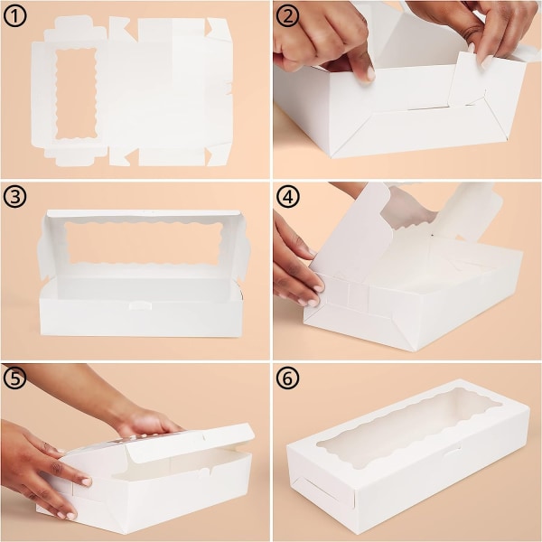 Valkoinen voimapaperilaatikko ikkunalla (5 set ) - 10 * 6 * 2 tuuman leivontalaatikot kekseille, kuppikakkuille, leivonnaisille, piirakoille ja lahjoille