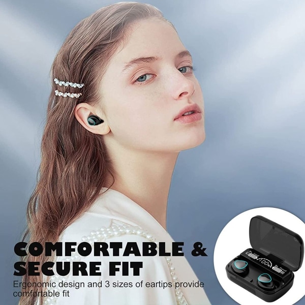 Trådløse øretelefoner, Bluetooth 5.1 hovedtelefoner 2000mAh Sort