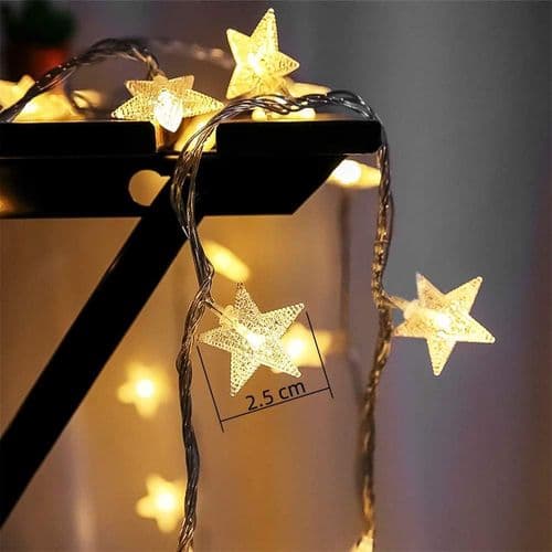 Feelysslysr LED-lys stjerner batteri 6M 40LED stjerner varm hvit
