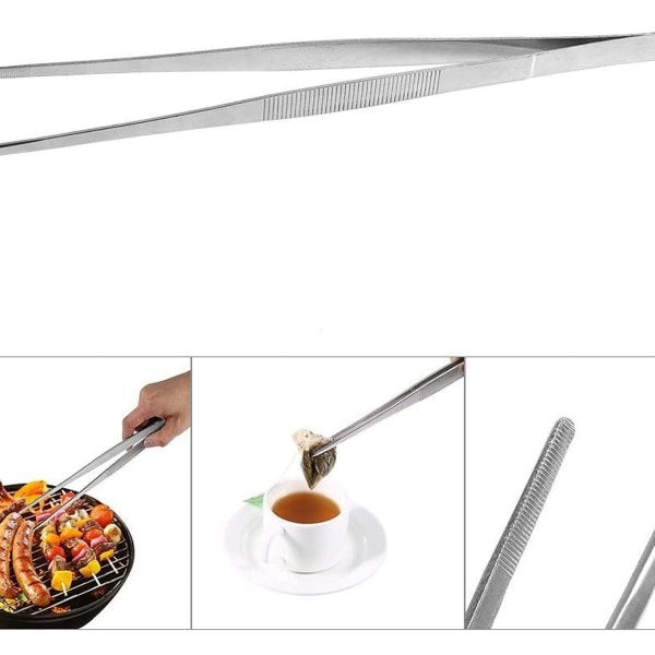 Keittiöpinsetit, grillipinsetit, ruoanlaittopinsetit, ruostumattomasta teräksestä valmistetut suorat pinsetit (30 cm) KLB