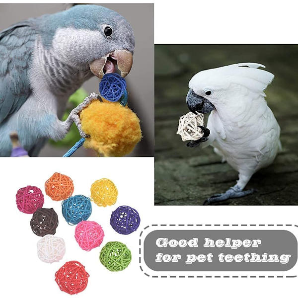 10 stycken rottingbollar för fåglar, smådjursleksaker, gnagarleksaker, tuggleksaker för parakiter, nymfkakaduor, kakaduor, kaniner, marsvin och hamstrar (5 cm)