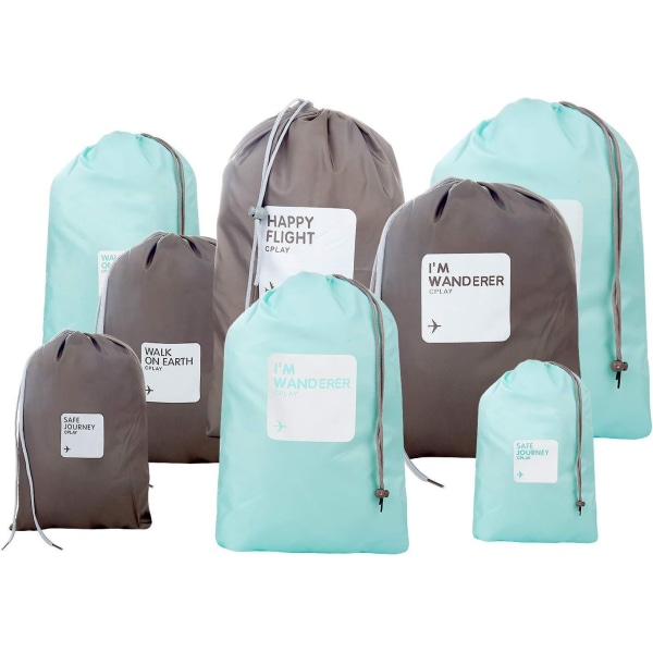 (Ren)Bagasjeorganisatorer, 4 forskjellige størrelser 8 PCS Vanntette snøreposer, Skitten pose, Strengpose, Skobag