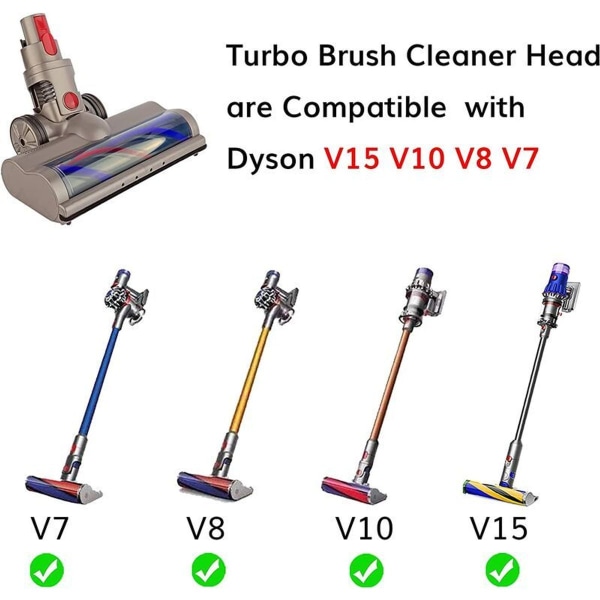 Turbobørste-rengjøringshode kompatibelt med Dyson V15 V11 V10 V8 V7 støvsuger for re