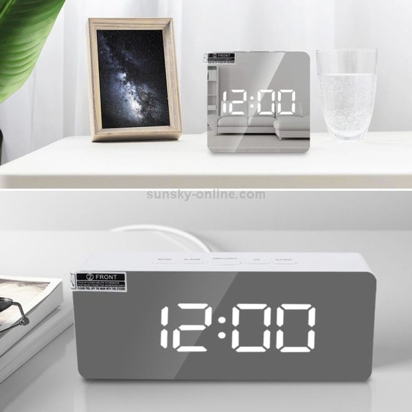TS-S69-R Multifunktionell LED-väckarklocka Batteridriven Dubbel funktion Spegel Mak
