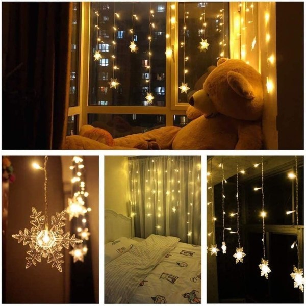 Ljusgirland, ljusridå, 3,5 m LED julbelysning Snowflake 8 ljuslägen, fönsterdekoration, jul, bröllop, födelsedag, hem, uteplats, varm vit