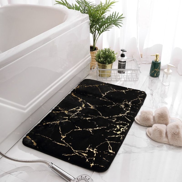 En svart badmatta halkfri tvättbar badmatta, badrumsmatta 40 × 60 cm gyllene dekoration hushållsmatta lyxiga badrumstillbehör