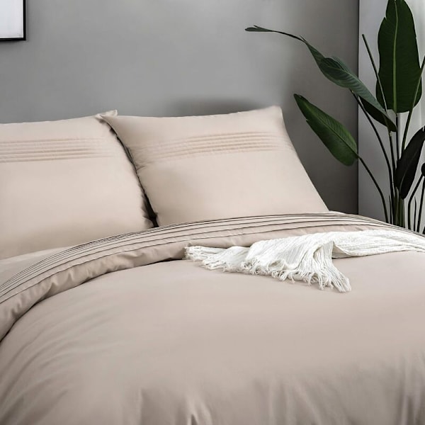 100% bomullsdynetrekksett 240x260 cm Beige High-end plisserte voksen sengetøysett for 2 personer med 2 putevar 65x65cm Glidelåslukking KLB
