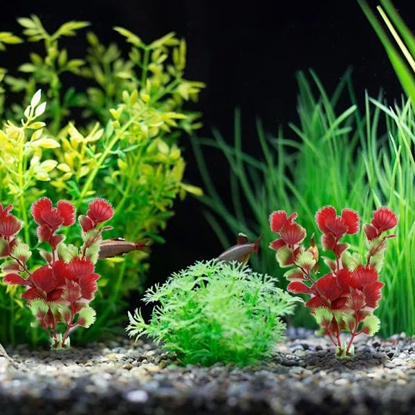 10 stk. Kunstige planter av plast, lange, røde KLB for akvarium