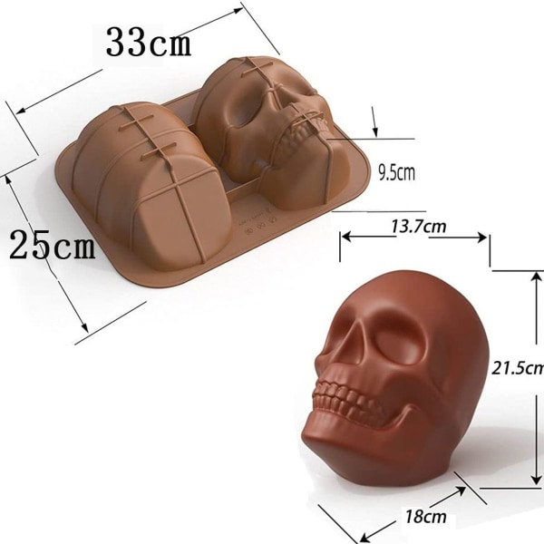 Halloween 3D silikonform, stor hodeskalle bakeform, hodeskalle silikon