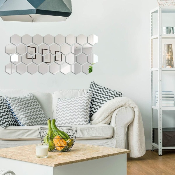 24 stk avtakbar akrylspeilinnstilling veggklistremerke Honeycomb Mirror for Home KLB