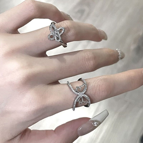 Silver ringar fjäril zirkon ringar justerbara ringar evighetsringar