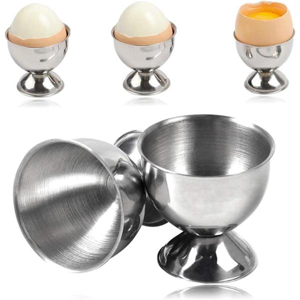 Eggkoppsett i rustfritt stål, 4 stk, for restaurant, hjem, kjøkken, bursdag, bryllup, jul, nyttår, fest, borddekorasjon, sølv