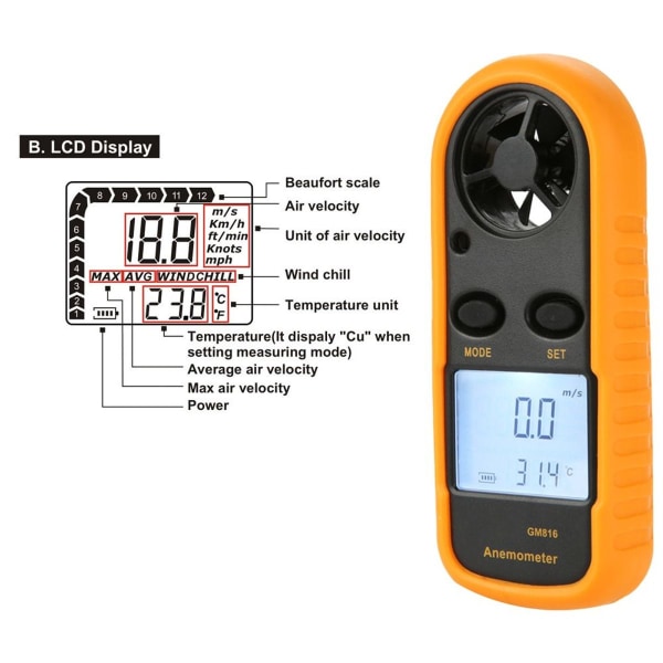 Digitalt anemometer Anemometer GM816 Anemometer Vindgrad