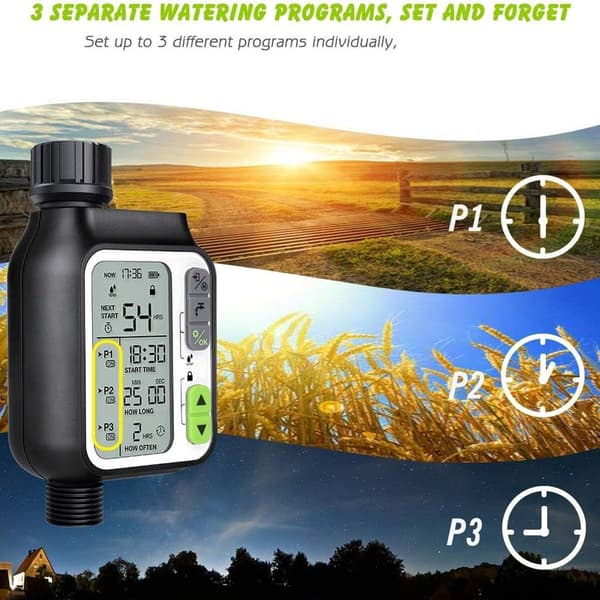 Vattentimer, automatisk bevattningstimer med 3 separata bevattningssystem KLB